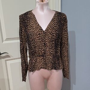 H&M Brown and Black Fitted Peplum‎ Blouse